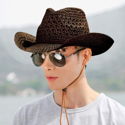 Sun Hats Straw Hat Women Men Cowboy Hat Beach Floppy Sun Hat Brim Summer Sunhat Bush Hat - Brown - CF18RG8G8LG $15.79