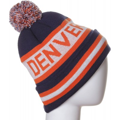 Skullies & Beanies USA Favorite City Cuff Winter Beanie Knit Pom Pom Hat Cap - Denver - Navy - CF1268LFR09 $14.00