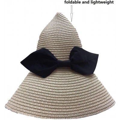 Sun Hats Beach Sun Hat for Women Summer Straw Caps Foldable Roll up with Decorative Bow - Khaki - CD18REIY7E0 $11.01