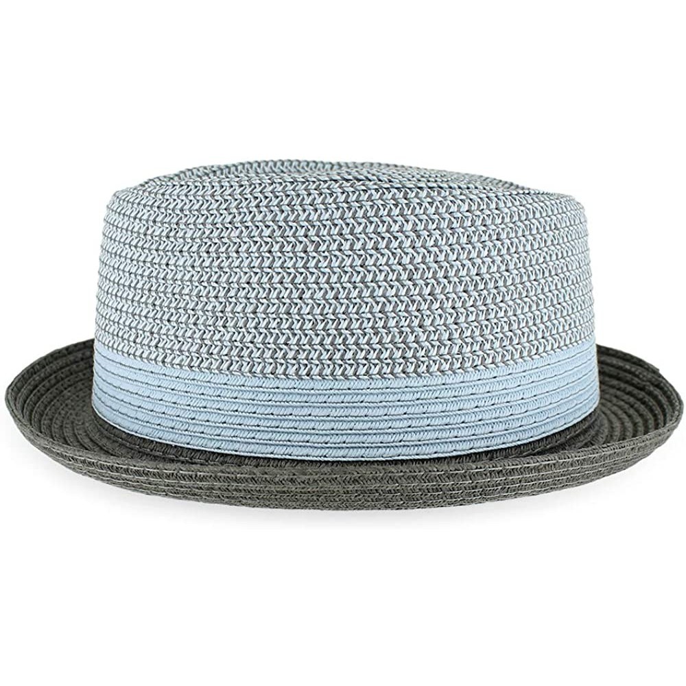 Fedoras Belfry Men/Women Summer Straw Pork Pie Trilby Fedora Hat in Blue- Tan- Black - Eliltbluemix - CI18YMOAR2K $30.74