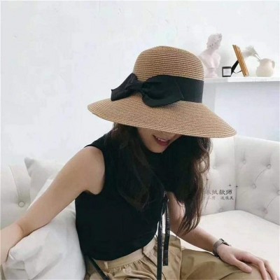 Sun Hats Beach Sun Hat for Women Summer Straw Caps Foldable Roll up with Decorative Bow - Khaki - CD18REIY7E0 $11.01
