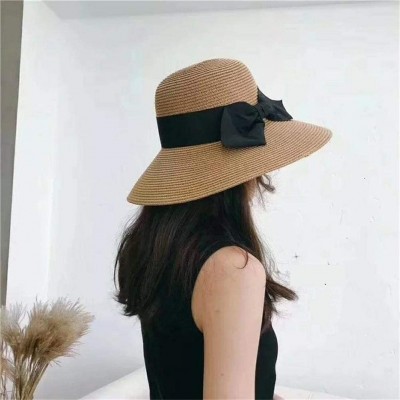 Sun Hats Beach Sun Hat for Women Summer Straw Caps Foldable Roll up with Decorative Bow - Khaki - CD18REIY7E0 $11.01