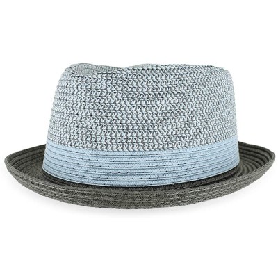 Fedoras Belfry Men/Women Summer Straw Pork Pie Trilby Fedora Hat in Blue- Tan- Black - Eliltbluemix - CI18YMOAR2K $30.74