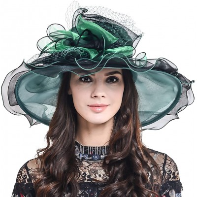 Sun Hats Womens Kentucky Derby Church Dress Wedding Floral Tea Party Hat S056 - Green/Black - CR12NSZLVQT $22.84