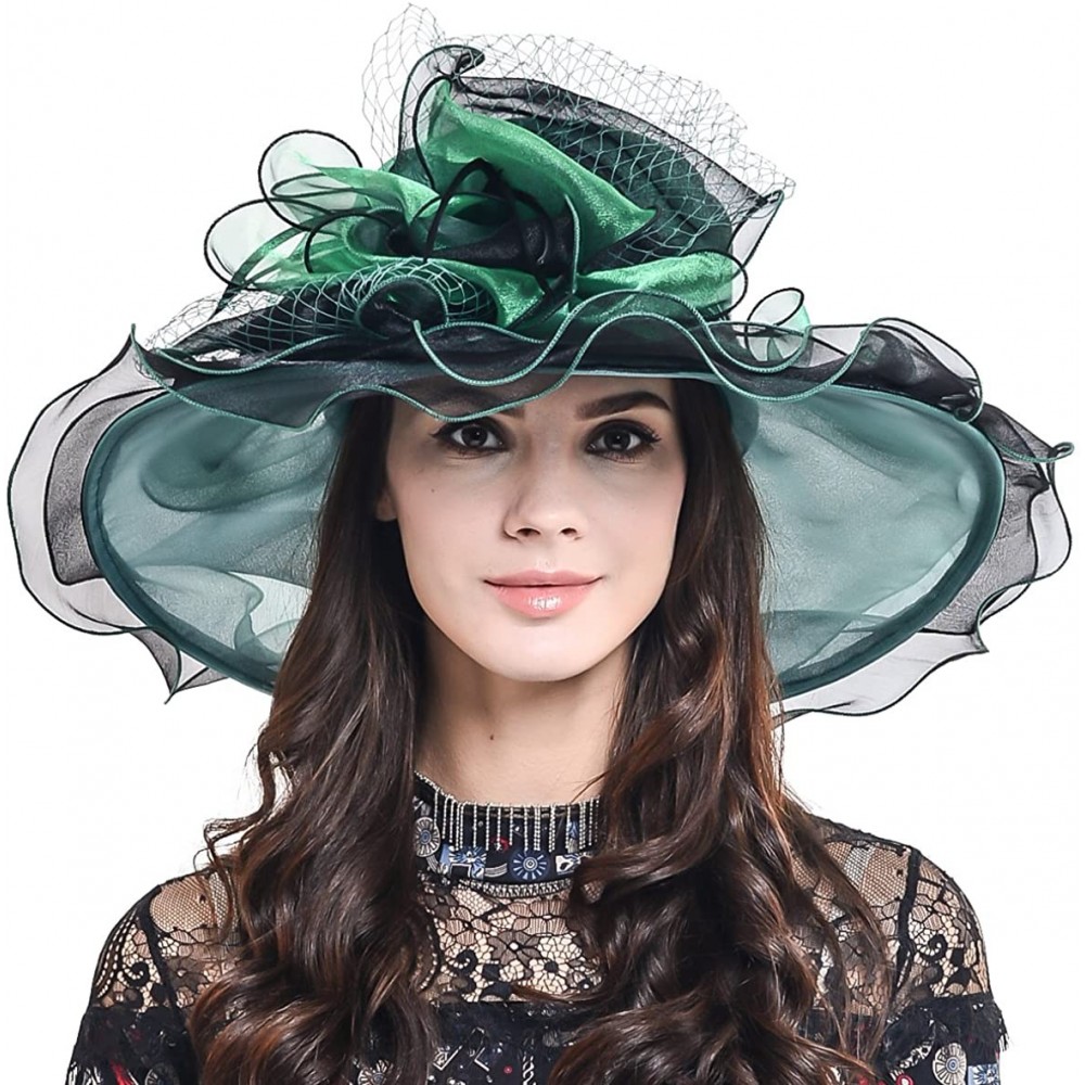 Sun Hats Womens Kentucky Derby Church Dress Wedding Floral Tea Party Hat S056 - Green/Black - CR12NSZLVQT $22.84