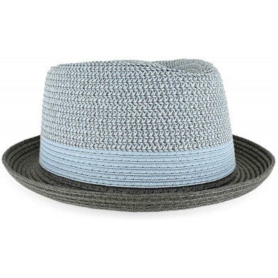 Fedoras Belfry Men/Women Summer Straw Pork Pie Trilby Fedora Hat in Blue- Tan- Black - Eliltbluemix - CI18YMOAR2K $30.74