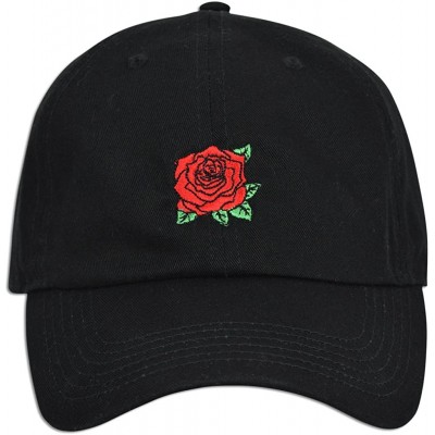 Baseball Caps Red Rose Embroidered Dad Cap Hat Adjustable Polo Style Unconstructed - Black - CE185E3R5GG $11.45