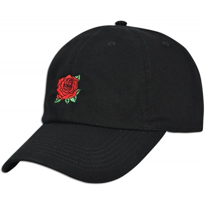 Baseball Caps Red Rose Embroidered Dad Cap Hat Adjustable Polo Style Unconstructed - Black - CE185E3R5GG $11.45