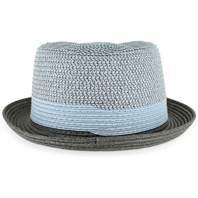 Fedoras Belfry Men/Women Summer Straw Pork Pie Trilby Fedora Hat in Blue- Tan- Black - Eliltbluemix - CI18YMOAR2K $30.74