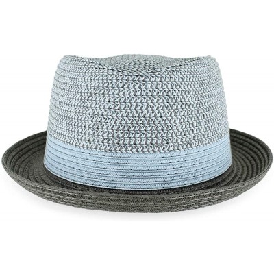 Fedoras Belfry Men/Women Summer Straw Pork Pie Trilby Fedora Hat in Blue- Tan- Black - Eliltbluemix - CI18YMOAR2K $30.74