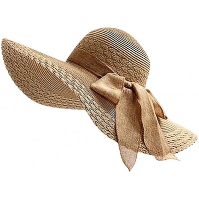 Sun Hats Women Big Bowknot Straw Hat UV Protection Beach Cap Sun Hats Floppy Foldable Roll up - Khaki - C318SMTWS6W $12.63