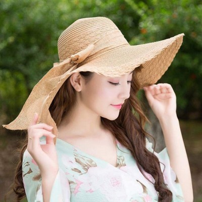 Sun Hats Women Big Bowknot Straw Hat UV Protection Beach Cap Sun Hats Floppy Foldable Roll up - Khaki - C318SMTWS6W $12.63