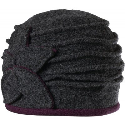 Bucket Hats Lambs Wool Cloche with Flower Hat - Charcoal - CA125N9L73X $35.34