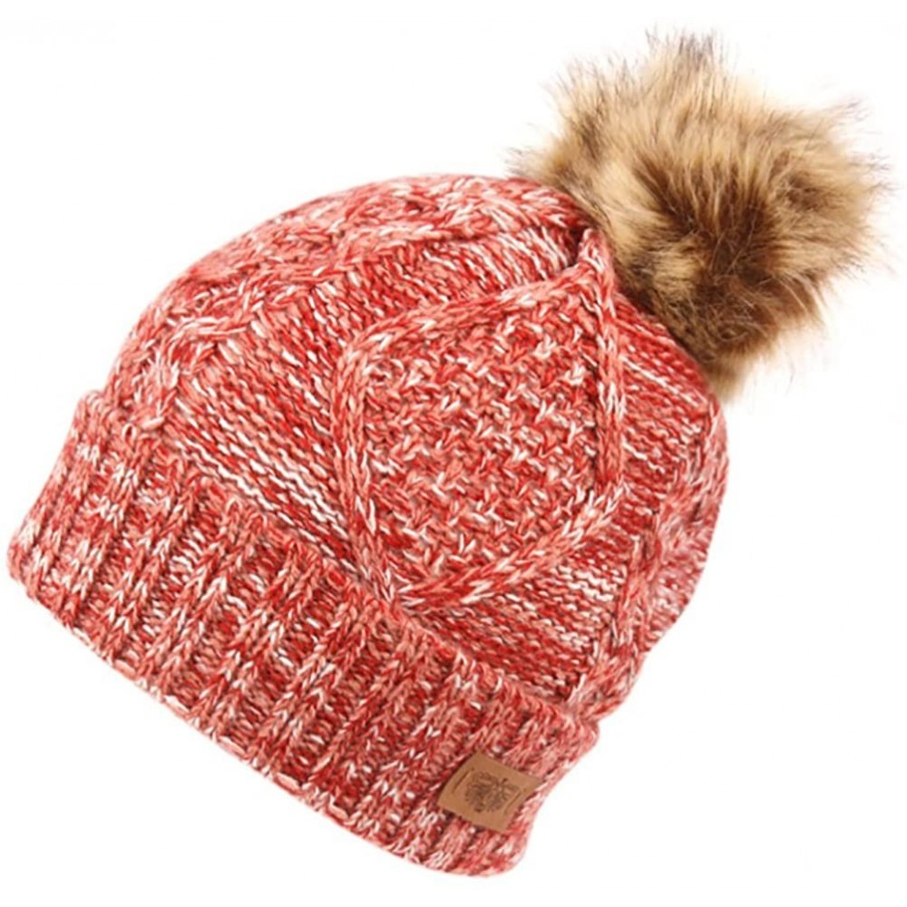 Skullies & Beanies Women's Knit Beanie with Faux Fur Pom Pom and Fleece Lining - Multi Pink - CV187K3WTGL $8.76