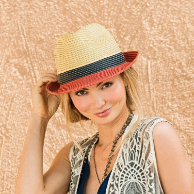 Sun Hats St. Tropez Trilby - Unisex- Designed in Australia- Tri-Toned - Natural Combo - CS12O2VRXXV $35.86