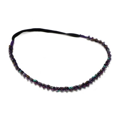 Headbands Pearl Seed Bead Jewel Macrame Thin Beaded Stretchy Elastic Strap Headband Women's Fashion Hair Accessory (Purple) -...