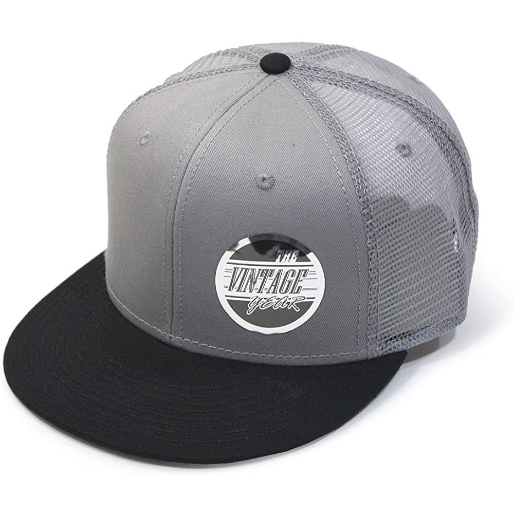 Baseball Caps Plain Cotton Twill Flat Brim Mesh Adjustable Snapback Trucker Baseball Cap - Black/Gray/Gray - CH122TZG2TN $11.98