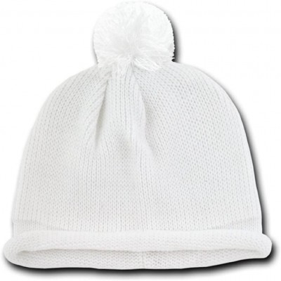 Skullies & Beanies Roll Up Beanie with Pom on Top - White - C0110DL1NFJ $10.21