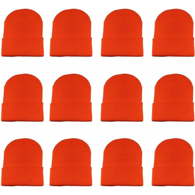 Skullies & Beanies Unisex Beanie Cap Knitted Warm Solid Color and Multi-Color Multi-Packs - 12 Pack - Orange - C6187DW2SCW $1...