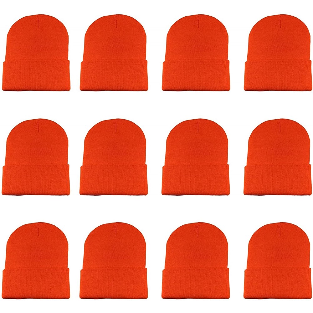 Skullies & Beanies Unisex Beanie Cap Knitted Warm Solid Color and Multi-Color Multi-Packs - 12 Pack - Orange - C6187DW2SCW $1...