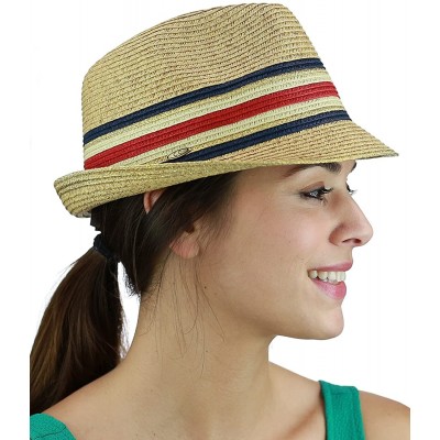 Fedoras Unisex Spring Summer Multicolored Metallic Gold Weaved Trilby Fedora Hat - Navy - C117YSN8AW3 $8.06