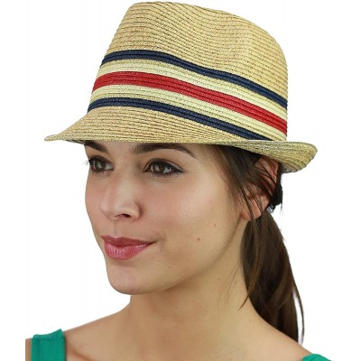 Fedoras Unisex Spring Summer Multicolored Metallic Gold Weaved Trilby Fedora Hat - Navy - C117YSN8AW3 $8.06