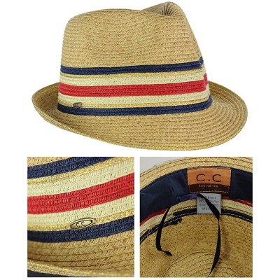 Fedoras Unisex Spring Summer Multicolored Metallic Gold Weaved Trilby Fedora Hat - Navy - C117YSN8AW3 $8.06