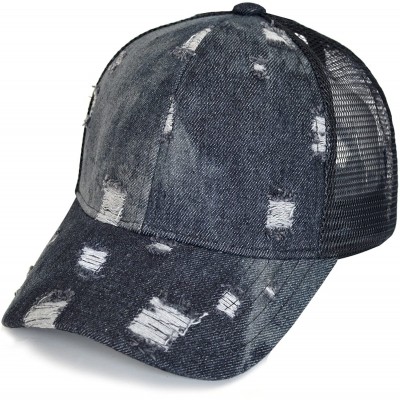 Baseball Caps Distressed Ponytail Baseball Ponycaps Adjustable - Z -Denim 2packs Black & Blue - CX18UA6XLIM $16.76