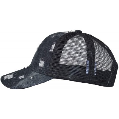 Baseball Caps Distressed Ponytail Baseball Ponycaps Adjustable - Z -Denim 2packs Black & Blue - CX18UA6XLIM $16.76