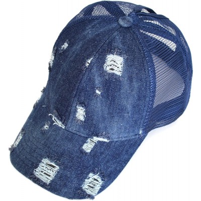 Baseball Caps Distressed Ponytail Baseball Ponycaps Adjustable - Z -Denim 2packs Black & Blue - CX18UA6XLIM $16.76