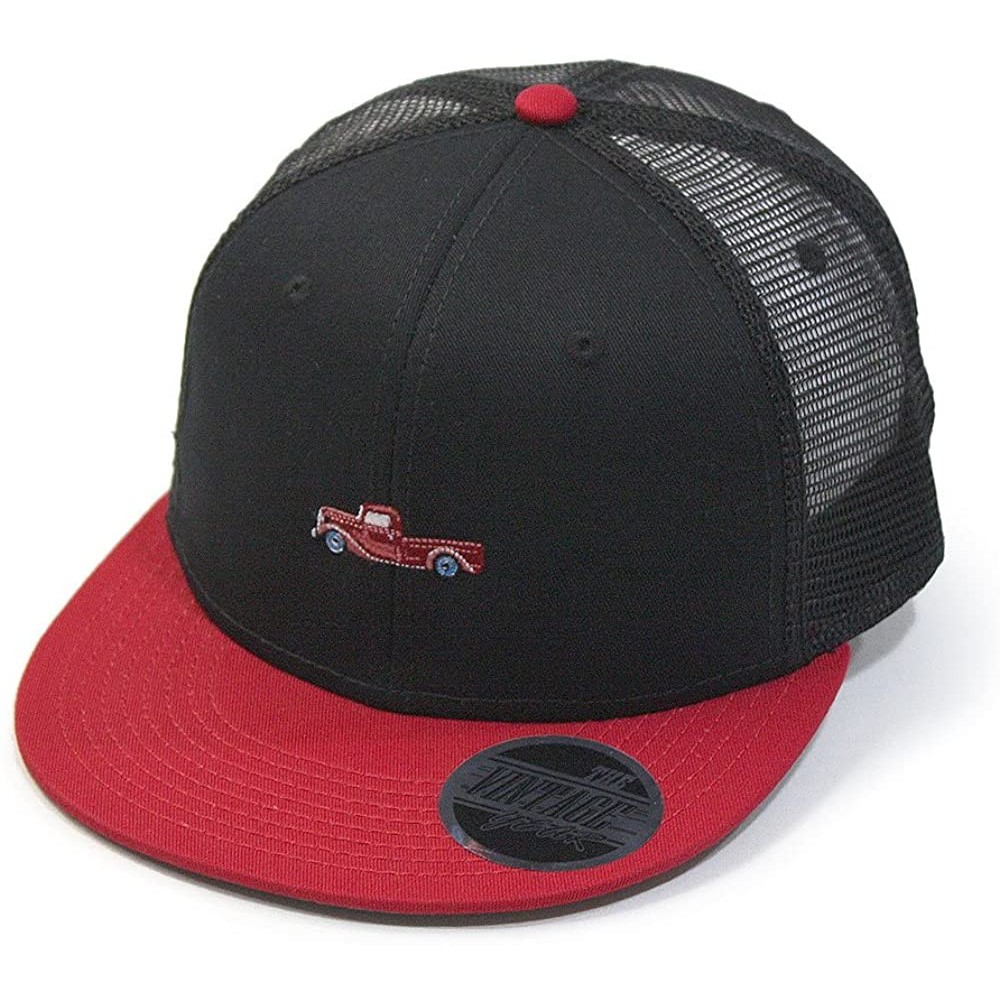 Baseball Caps Plain Cotton Twill Flat Brim Mesh Adjustable Snapback Trucker Baseball Cap - Rt Red/Black/Black - C512MDJNK3L $...