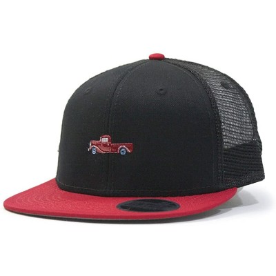 Baseball Caps Plain Cotton Twill Flat Brim Mesh Adjustable Snapback Trucker Baseball Cap - Rt Red/Black/Black - C512MDJNK3L $...