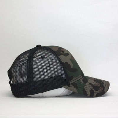 Baseball Caps Plain Two Tone Cotton Twill Mesh Adjustable Trucker Baseball Cap - Camo/Black Mesh - CJ18C99EQ4L $14.51