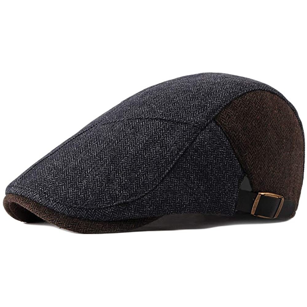 Newsboy Caps Men's Herringbone Tweed Flat Ivy Newsboy Hat Gatsby Cabbie Cap - Navy - C518YXH2O4G $13.70