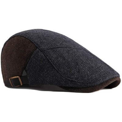 Newsboy Caps Men's Herringbone Tweed Flat Ivy Newsboy Hat Gatsby Cabbie Cap - Navy - C518YXH2O4G $13.70