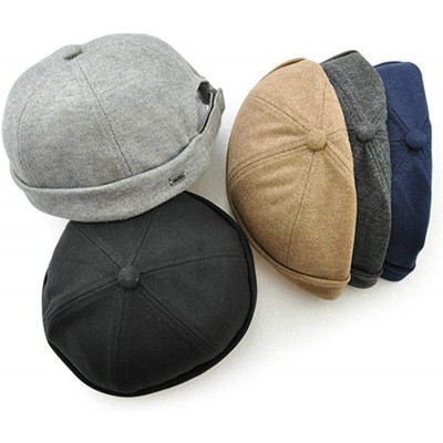 Skullies & Beanies Mens Solid Color Cotton Brimless Hat Foldable Harbour Docker Hat Rolled Cuff Sailor Skull Cap - Khaki - CI...