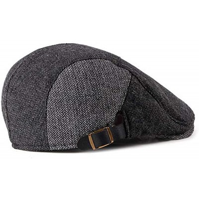 Newsboy Caps Men's Herringbone Tweed Flat Ivy Newsboy Hat Gatsby Cabbie Cap - Navy - C518YXH2O4G $13.70