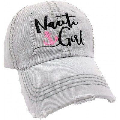 Baseball Caps Women's- Customizable- Nauti Girl- Nautical Theme- Embroidered Baseball Cap - Light Grey/Customized - C718CS35U...