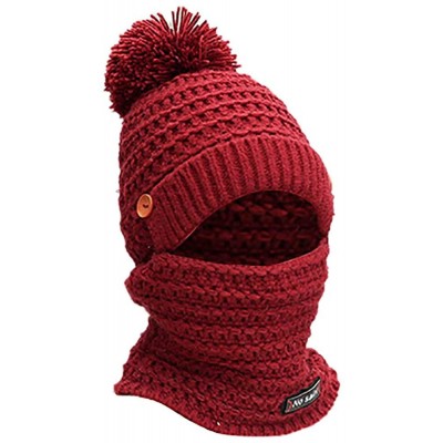 Skullies & Beanies Adult Women Men Winter Hairball Earmuffs Knit Hat Scarf Warm Cap - Red - CG18KA46DS9 $18.92