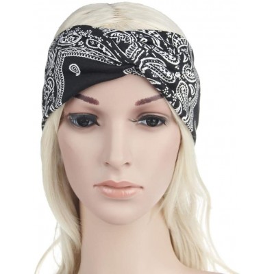 Headbands Women Yoga Sport Elastic Floral Hair Band Headband Turban Twisted Knotted (Black) - Black - C918E8XE4L5 $7.75