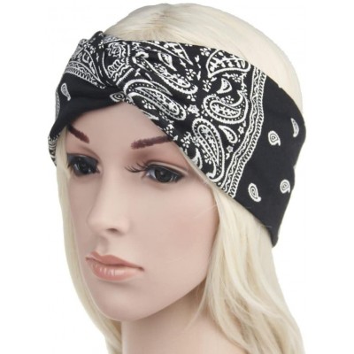 Headbands Women Yoga Sport Elastic Floral Hair Band Headband Turban Twisted Knotted (Black) - Black - C918E8XE4L5 $7.75