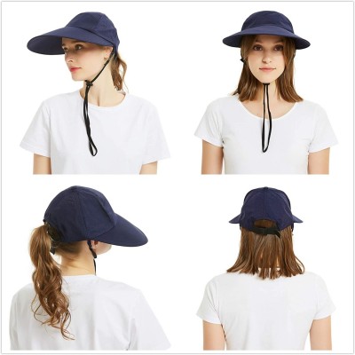 Sun Hats Sun Hat for Men/Women- Quick-Drying Sun Visor Hat Wide Brim Baseball Cap with Ponytail Hole and Chin Cord - B - CV19...