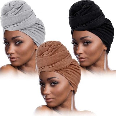 Headbands 3 Pieces Women Stretch Head Wrap Scarf Stretchy Turban Long Hair Scarf Wrap Solid Color Soft Head Band Tie - C21962...