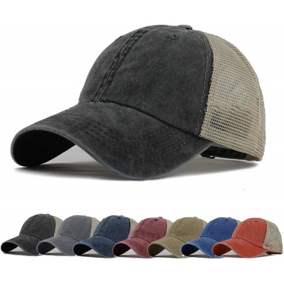 Baseball Caps Men Women Washed Distressed Twill Cotton Baseball Cap Vintage Adjustable Dad Hat - Black - CH18UWNL7OR $11.82