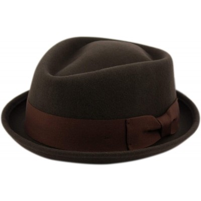 Fedoras Mens Crushable Wool Felt Porkpie Fedora Hats - He06brown - CN18LI2QM46 $36.40