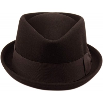 Fedoras Mens Crushable Wool Felt Porkpie Fedora Hats - He06brown - CN18LI2QM46 $36.40