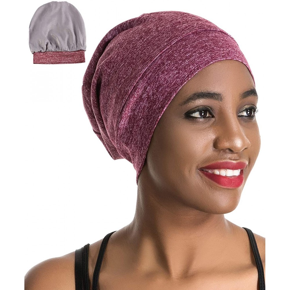 Skullies & Beanies Satin Silk Lined Sleep Cap - Beanie Slap Hat-Amazing Soft Chome Cap - Red-ylz - C718QQHQCXR $16.32