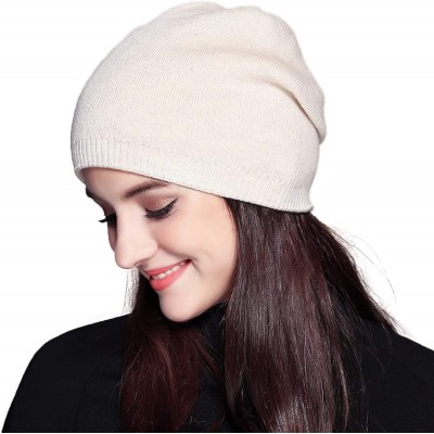 Skullies & Beanies Classic Winter Beanie for Women Solid Unique Knitted Hats Watch Cap Toboggan - Beige - CY18X24EY6W $11.58