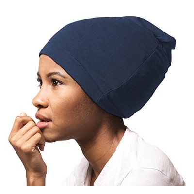 Skullies & Beanies Satin Lined Jersey Beanie- Navy- Standard - Navy - C4180Y6CQ4Y $11.52