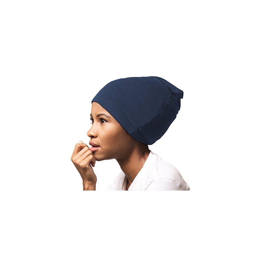 Skullies & Beanies Satin Lined Jersey Beanie- Navy- Standard - Navy - C4180Y6CQ4Y $11.52